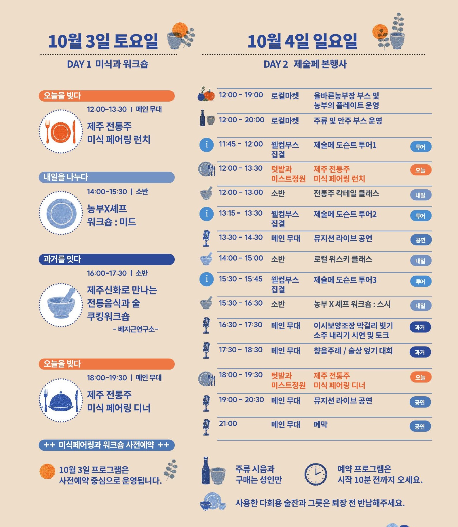2026 제주한잔 우리술 페스티벌 10월 3일·4일 프로그램 일정표